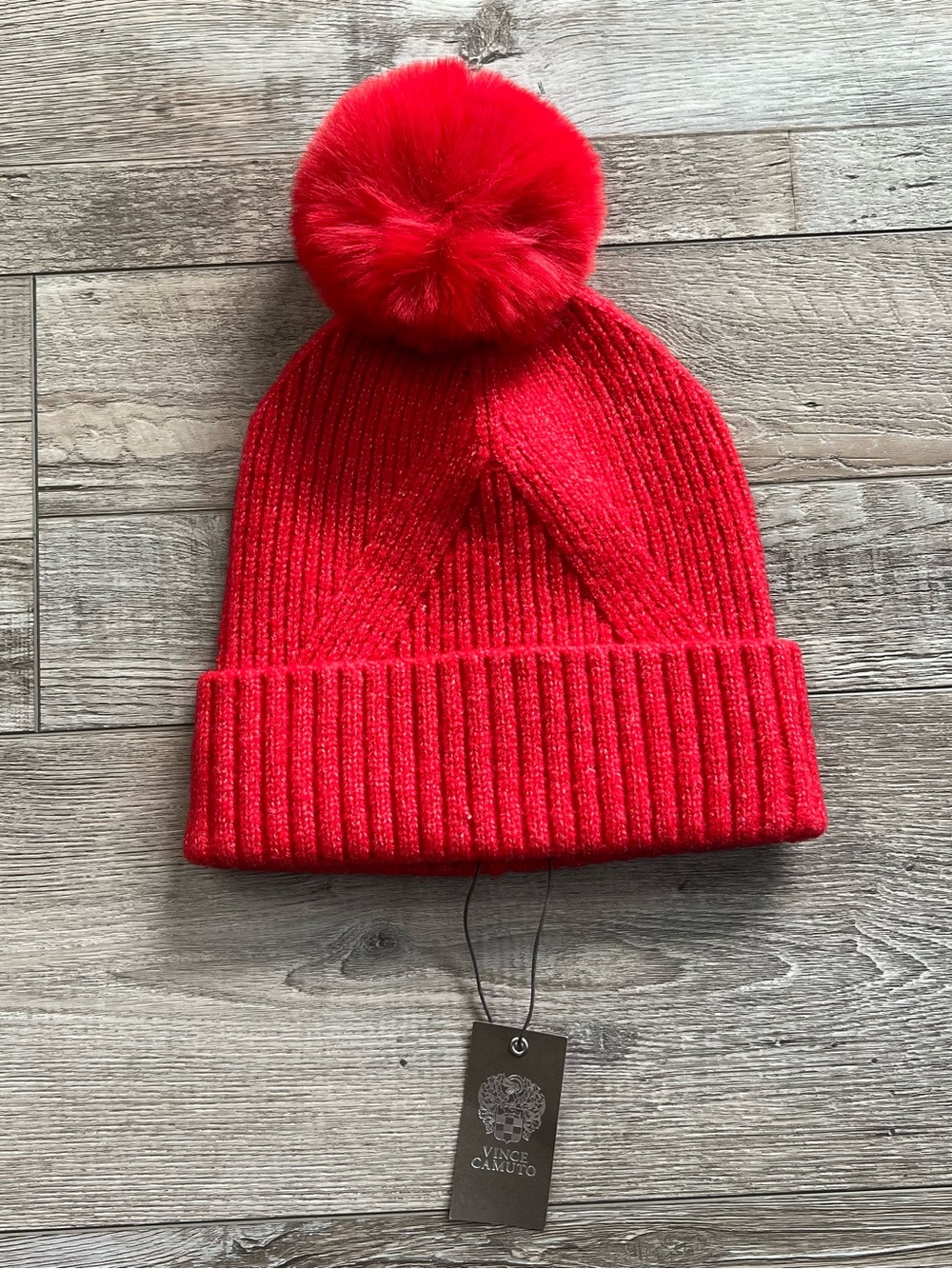 NWT Vince Camuto Red Pom Pom Beanie Hat